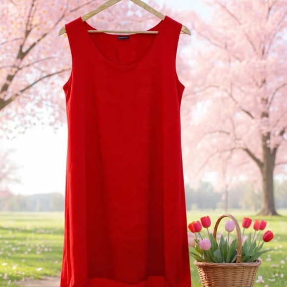 Lungo L’Arno Dresses & Skirts - XL❤️Linen Sleeveless Vibrant Red Midi Dress With Eyelet Lace Hem